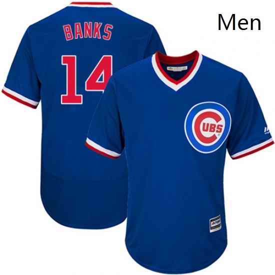 Mens Majestic Chicago Cubs 14 Ernie Banks Royal Blue Flexbase Authentic Collection Cooperstown MLB Jersey